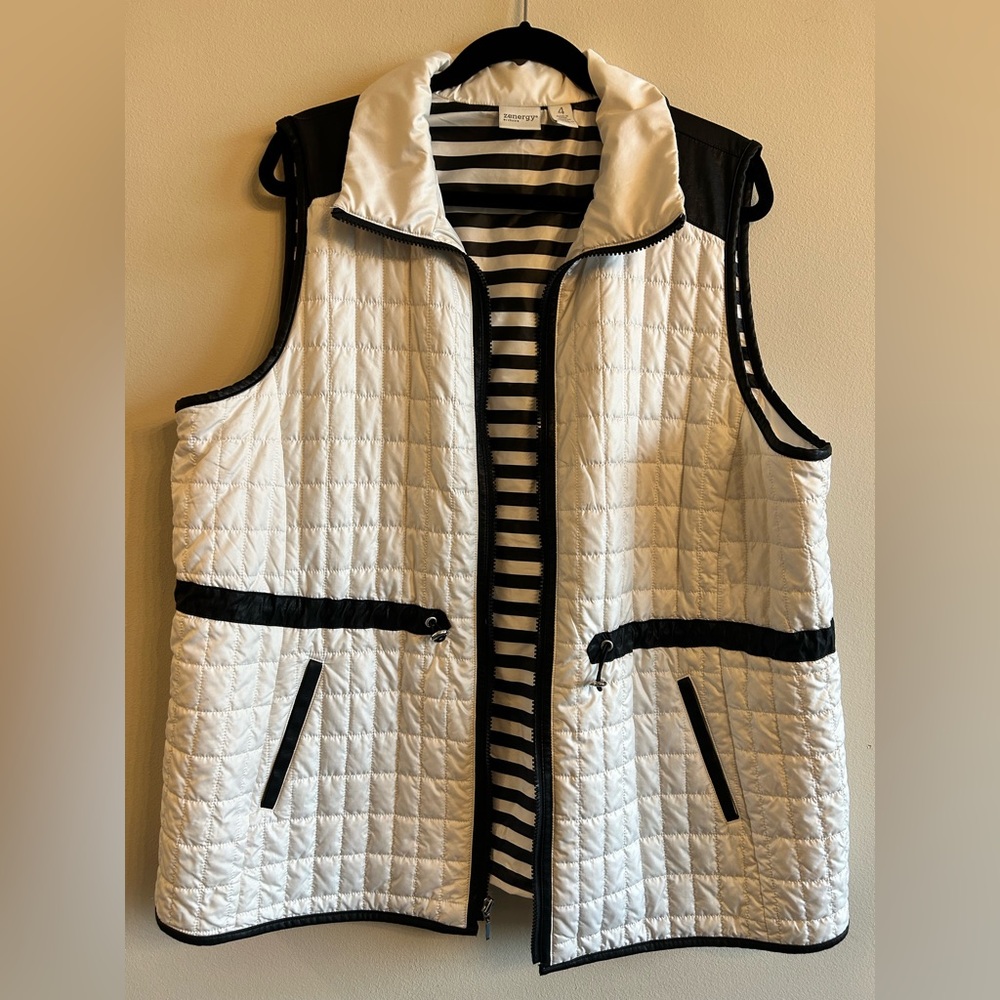 Faux Leather Black and White Puff Vest Chico’s